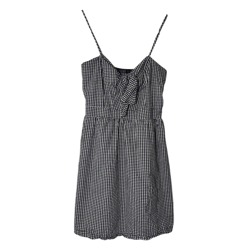 Potter's Pot Dress Women's Black Excellent Gingham Tie Front Mini Small